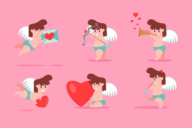 Vector gratuito colección de personajes de cupido en diseño plano