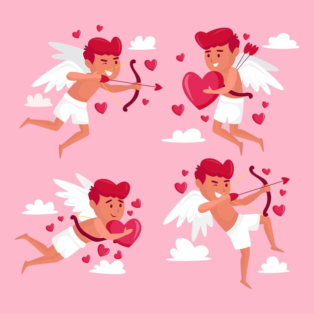 Colección de personajes de cupido en diseño plano