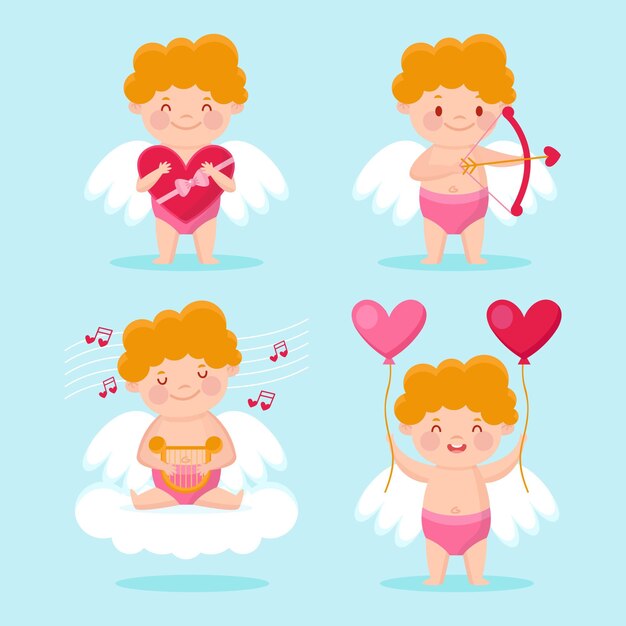 Vector gratuito colección de personajes de cupido en diseño plano