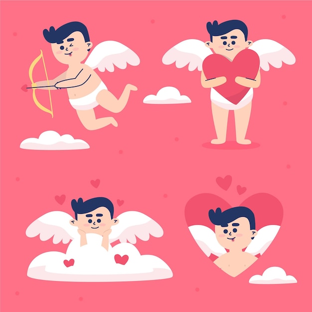 Vector gratuito colección de personajes de cupido en diseño plano