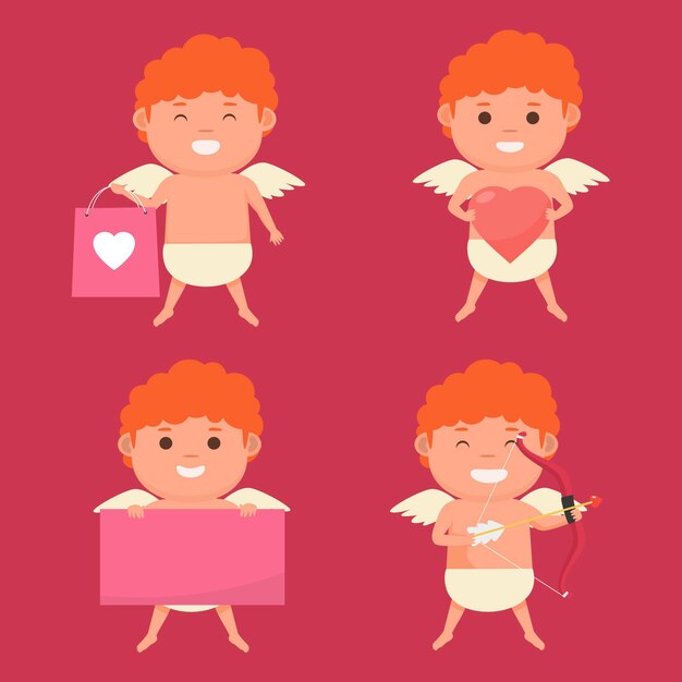 Colección de personajes de cupido en diseño plano