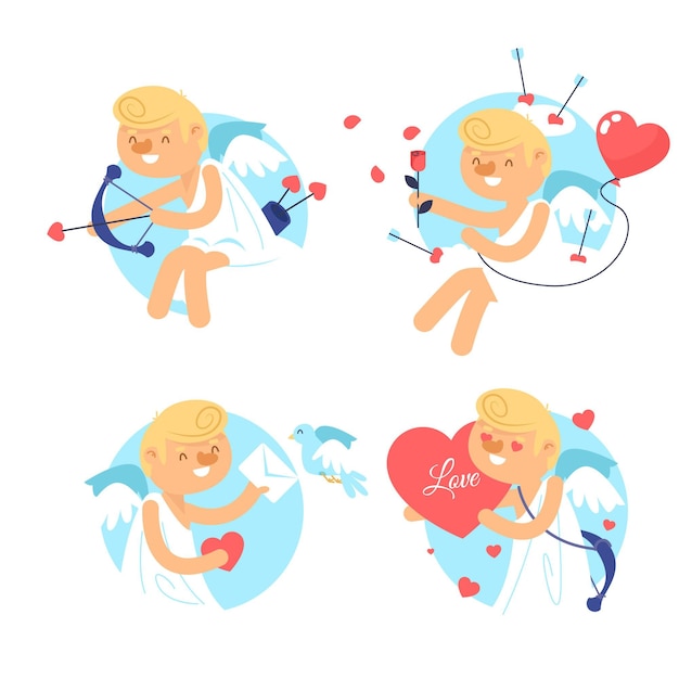 Vector gratuito colección de personajes de cupido en diseño plano