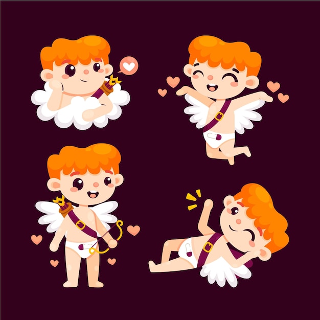 Colección de personajes de cupido en diseño plano