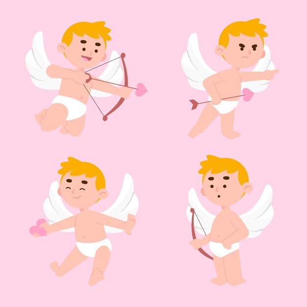 Colección de personajes de Cupido de diseño plano