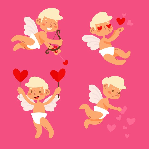 Colección de personajes de Cupido lindo dibujado a mano