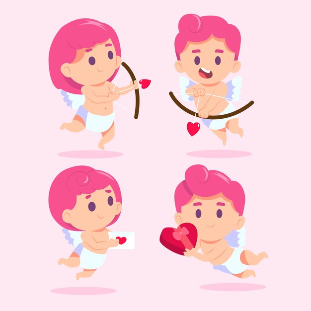 Colección de personajes de Cupido lindo dibujado a mano