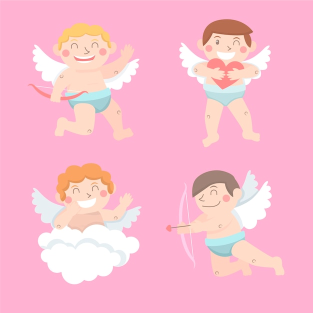 Vector gratuito colección de personajes de cupido plano