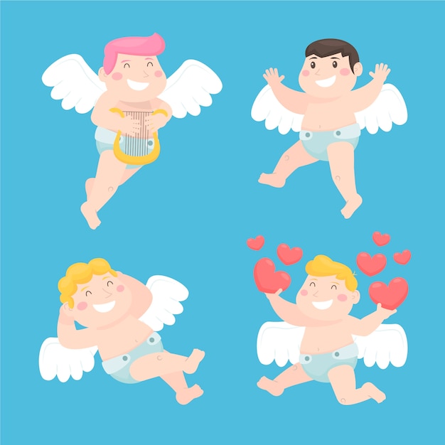 Colección de personajes de Cupido plano
