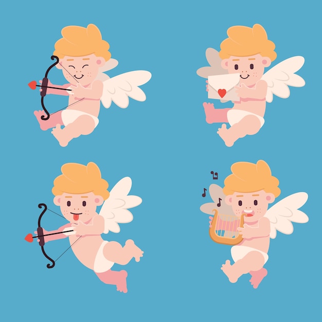 Colección de personajes de Cupido plano