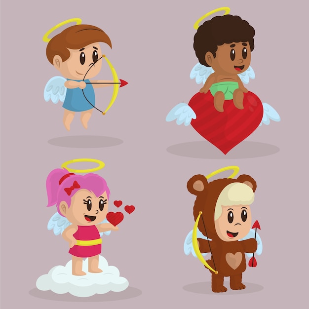 Colección de personajes de cupido plano