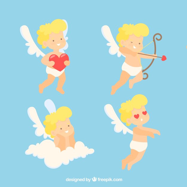 Colección de personajes de cupido planos
