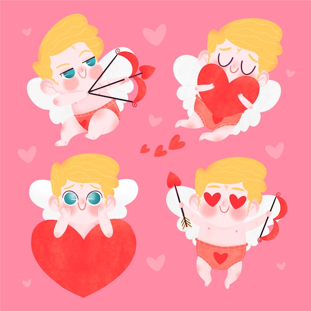 Vector gratuito colección de personajes de cupido de san valentín dibujados a mano