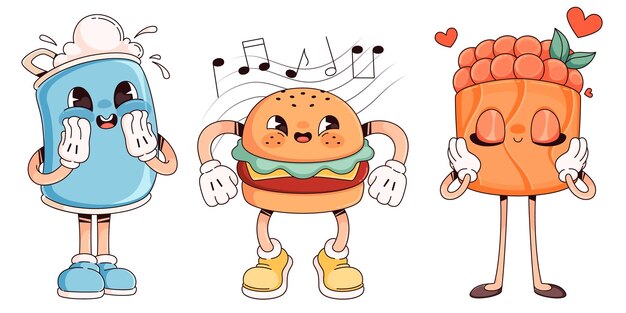 Colección de personajes de dibujos animados de comida rápida