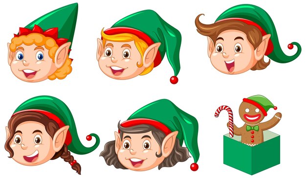 Colección de personajes de dibujos animados de duendes navideños