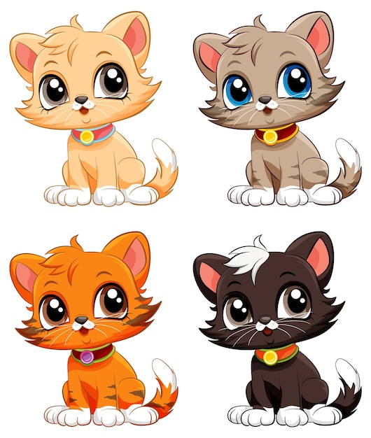 Vector gratuito colección de personajes de dibujos animados de gatos adorables