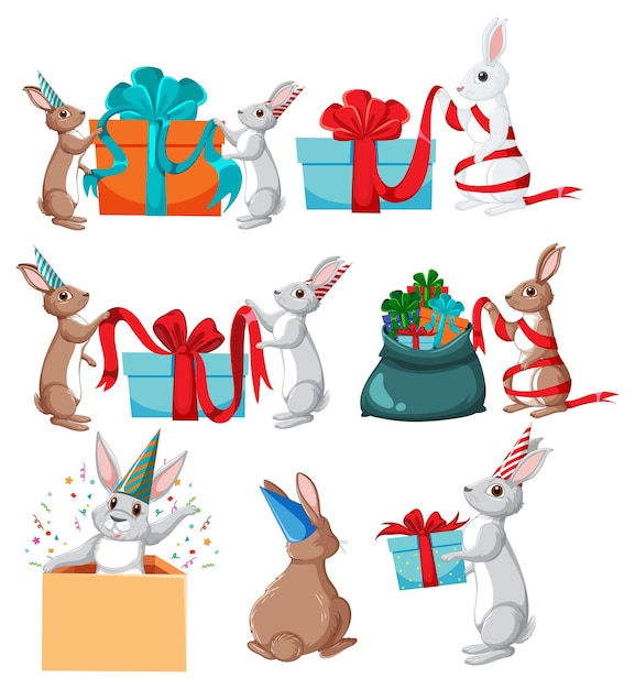 Vector gratuito colección de personajes de dibujos animados lindo conejo