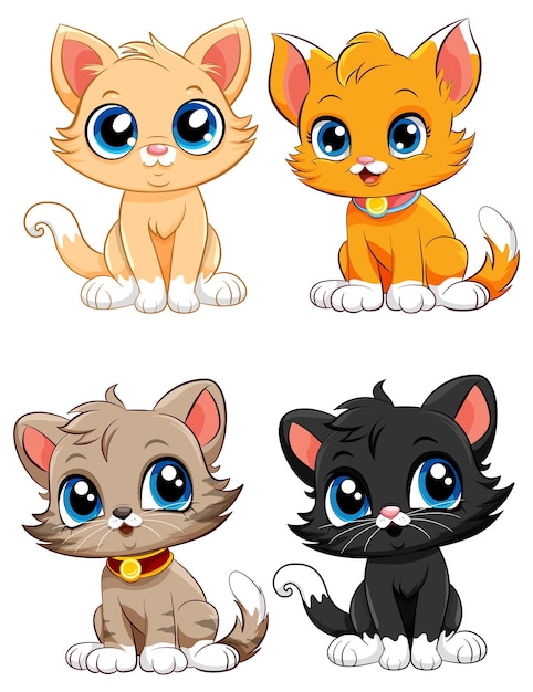 Vector gratuito colección de personajes de dibujos animados lindos gatitos