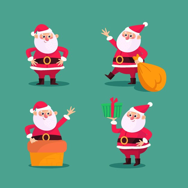 Vector gratuito colección de personajes de dibujos animados de santa claus