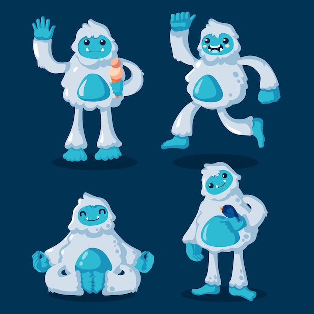 Colección de personajes de dibujos animados yeti abominable muñeco de nieve