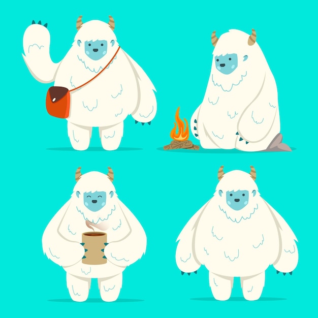 Vector gratuito colección de personajes de dibujos animados yeti abominable muñeco de nieve