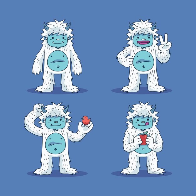 Colección de personajes de dibujos animados yeti abominable muñeco de nieve