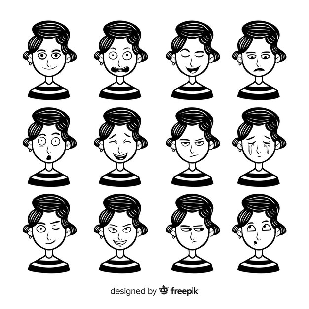 Colección de personajes con diferentes expresiones faciales