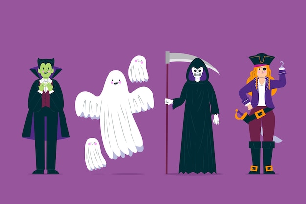 Colección de personajes de disfraces de halloween de miedo