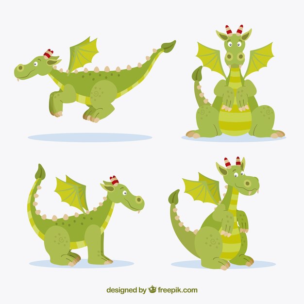 Colección de personajes de dragones adorables con diseño plano