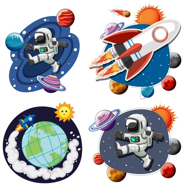 Colección de personajes del espacio exterior.