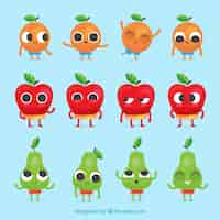 Vector gratuito colección de personajes de frutas con expresiones faciales