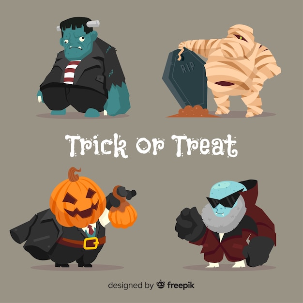 Vector gratuito colección de personajes gordos de halloween