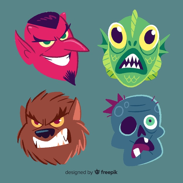 Vector gratuito colección de personajes de halloween dibujados a mano de miedo