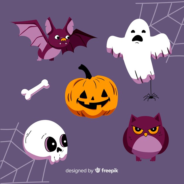 Colección de personajes de halloween dibujados a mano