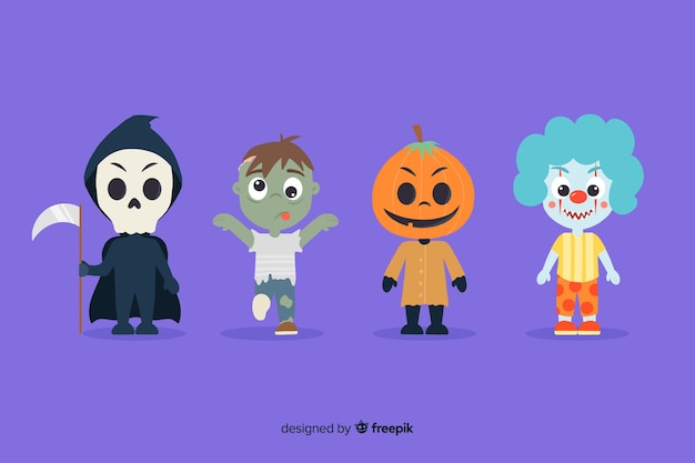 Colección de personajes de halloween dibujados a mano