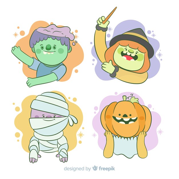 Colección de personajes de halloween dibujados a mano