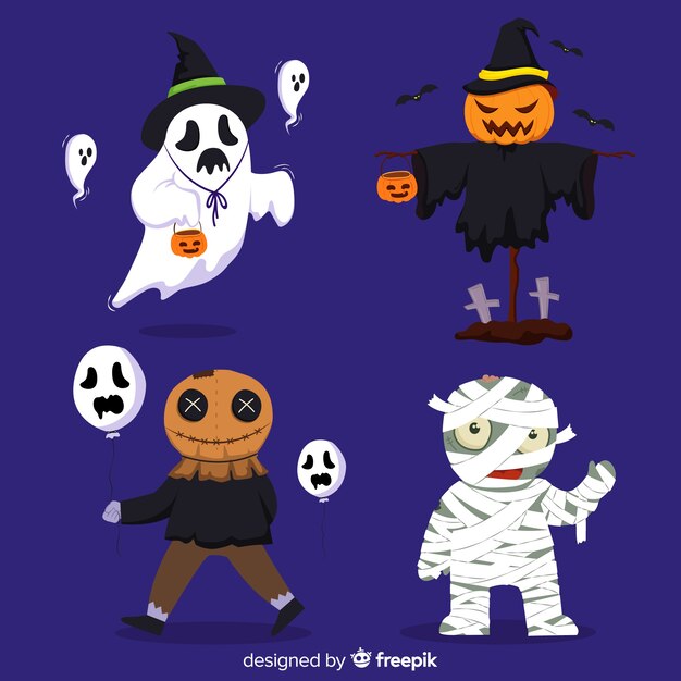 Colección de personajes de halloween dibujados a mano