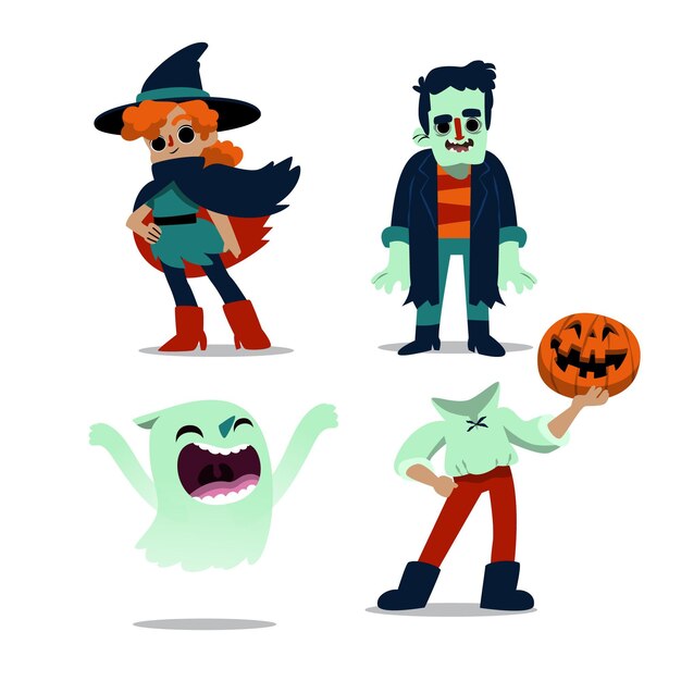 Colección personajes de halloween dibujados a mano