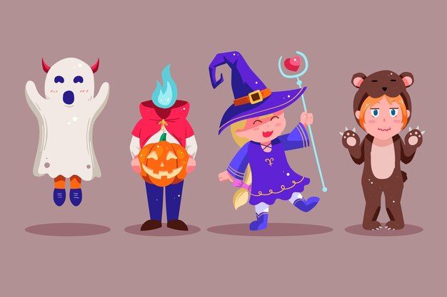 Colección de personajes de halloween dibujados a mano