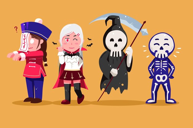 Colección de personajes de halloween dibujados a mano