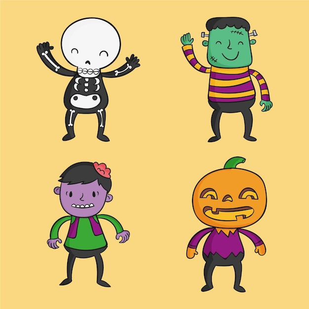 Vector gratuito colección de personajes de halloween dibujados a mano