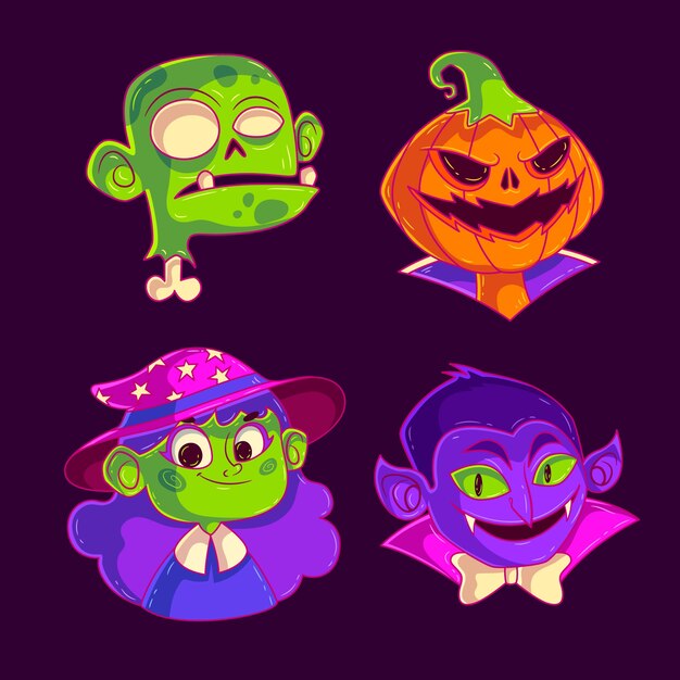 Colección de personajes de halloween dibujados a mano