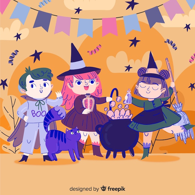 Colección de personajes de halloween dibujados a mano