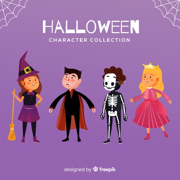 Colección de personajes de halloween en diseño plano