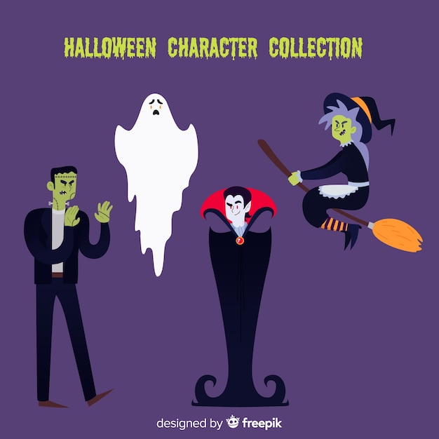 Vector gratuito colección de personajes de halloween en diseño plano