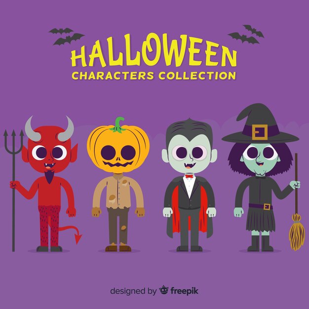 Colección de personajes de halloween en diseño plano