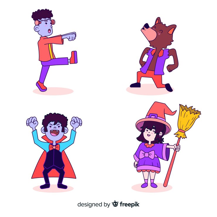 Vector gratuito colección de personajes de halloween en diseño plano