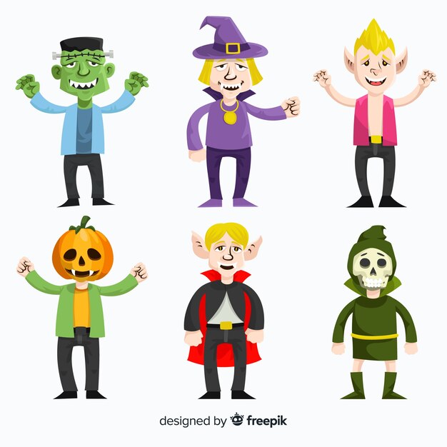 Colección de personajes de halloween en diseño plano