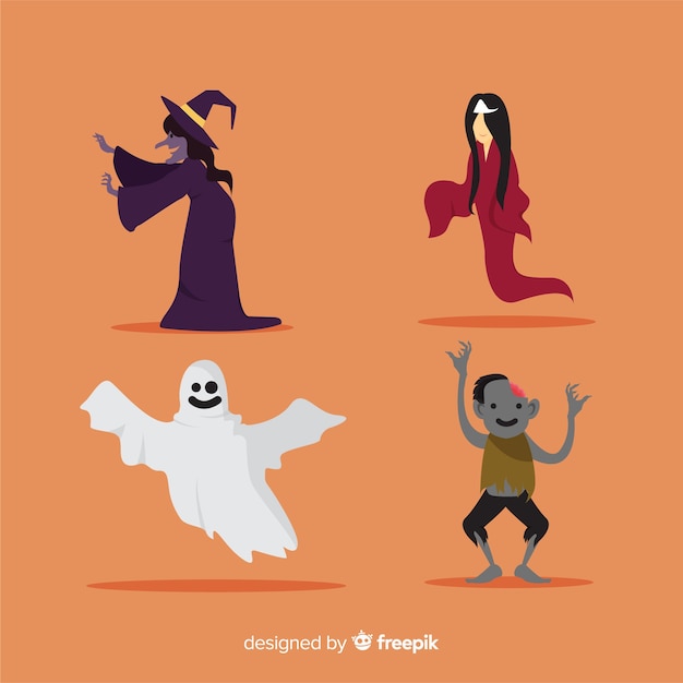 Colección de personajes de halloween en diseño plano