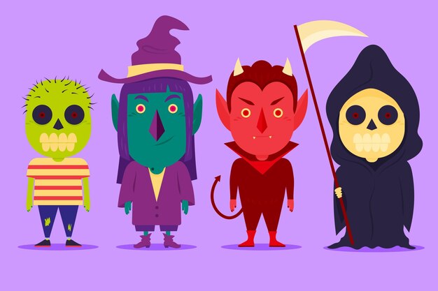 Colección de personajes de halloween de diseño plano