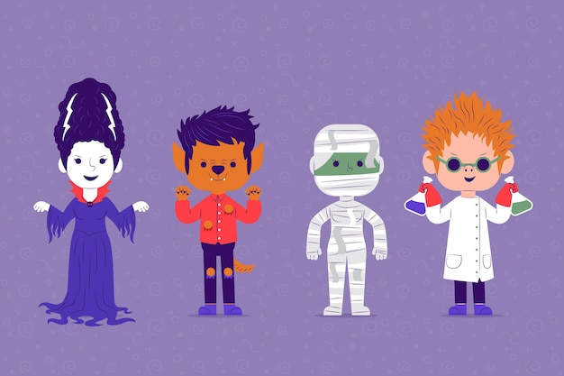 Colección de personajes de halloween en diseño plano